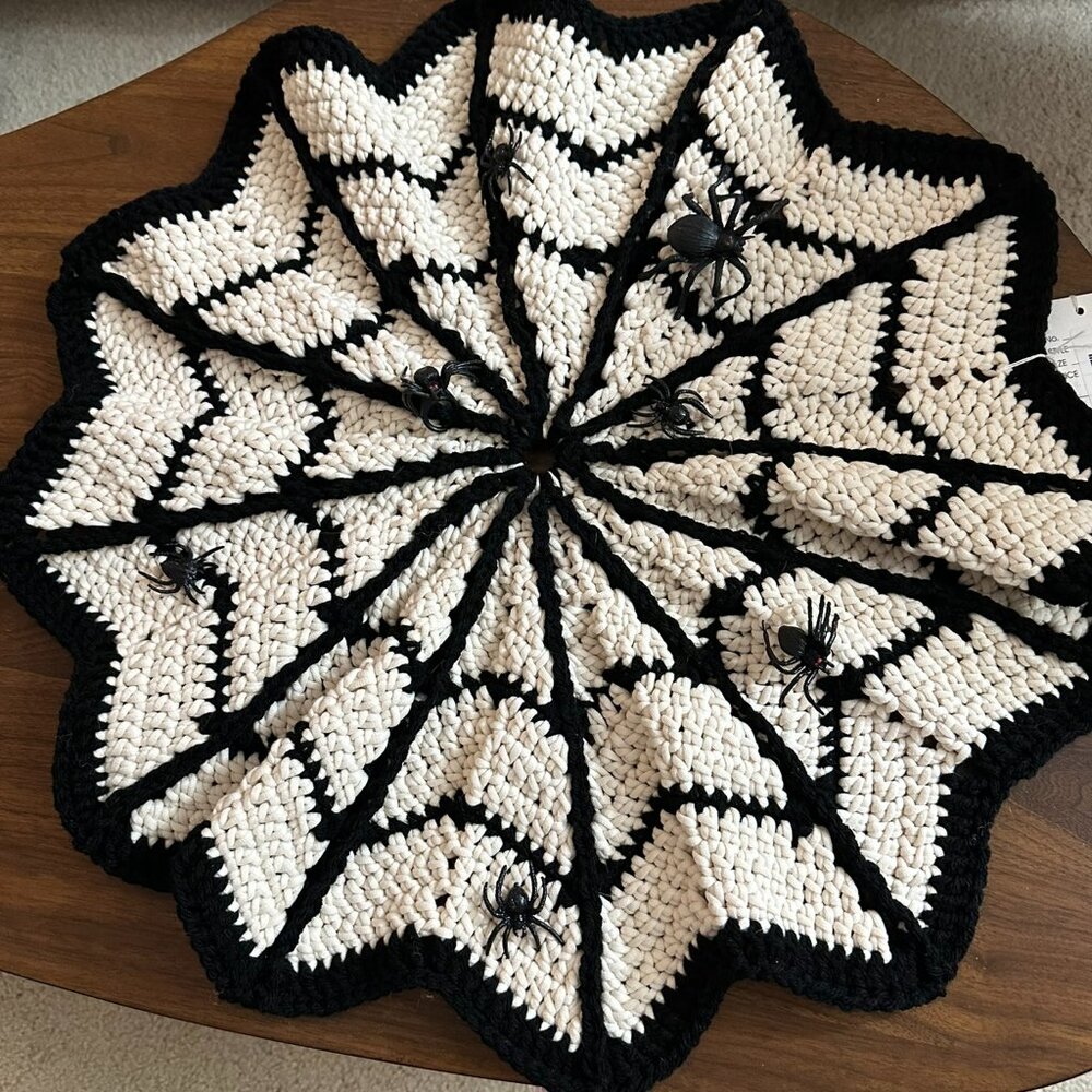 Handcrafted spiderweb table covering/wall hanging, 23" diameter